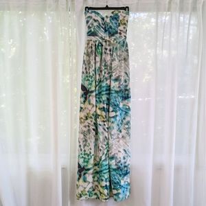 Parker Abstract Bayou Printed Strapless Maxi Length Dress Silk Size Small S